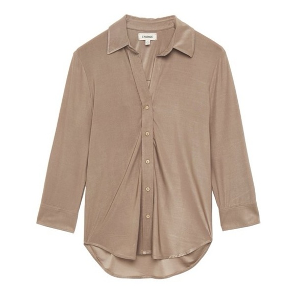 L’AGENCE Dani 3/4 Sleeve Blouse Liquid Jersey | Size S/P | Woodsmoke - Picture 4 of 9